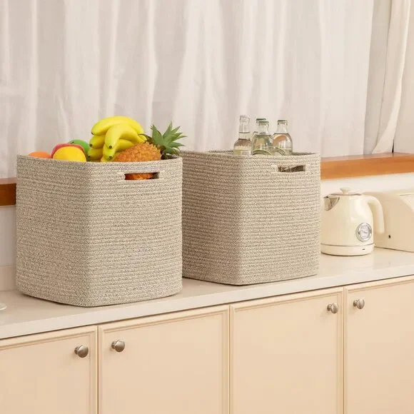 OIAHOMY 13” Storage Cubes Cotton Rope Woven Bins Shelf Organizer 2 Pack - Picture 6 of 7